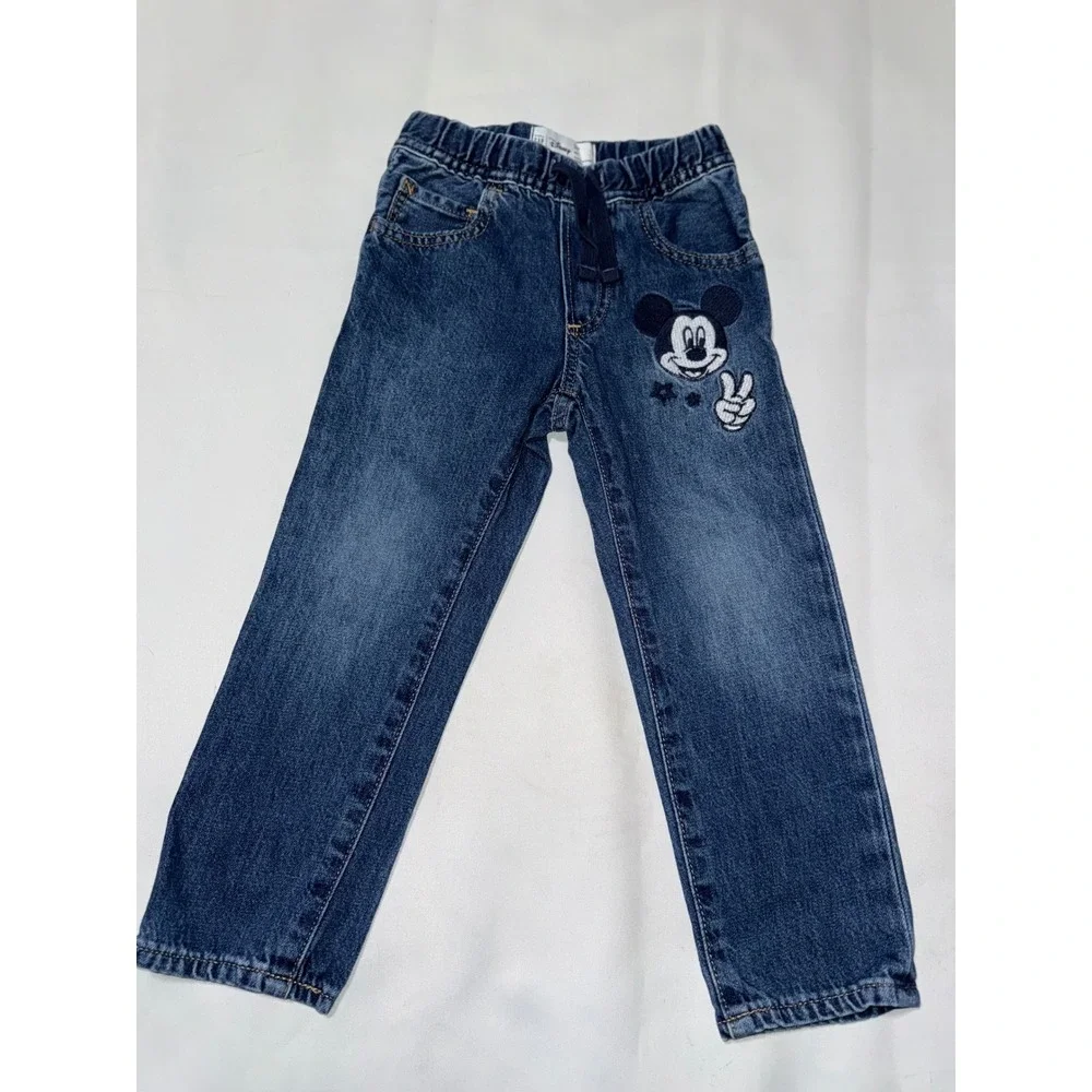 Baby Gap Disney Mickey Mouse Slim Jeans Dark Wash‎ Elastic Waist Boys 4 Years